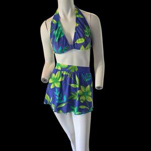 Vintage 1980's Cole of California Pique Knit Skirted Bikini Halter Neck Large